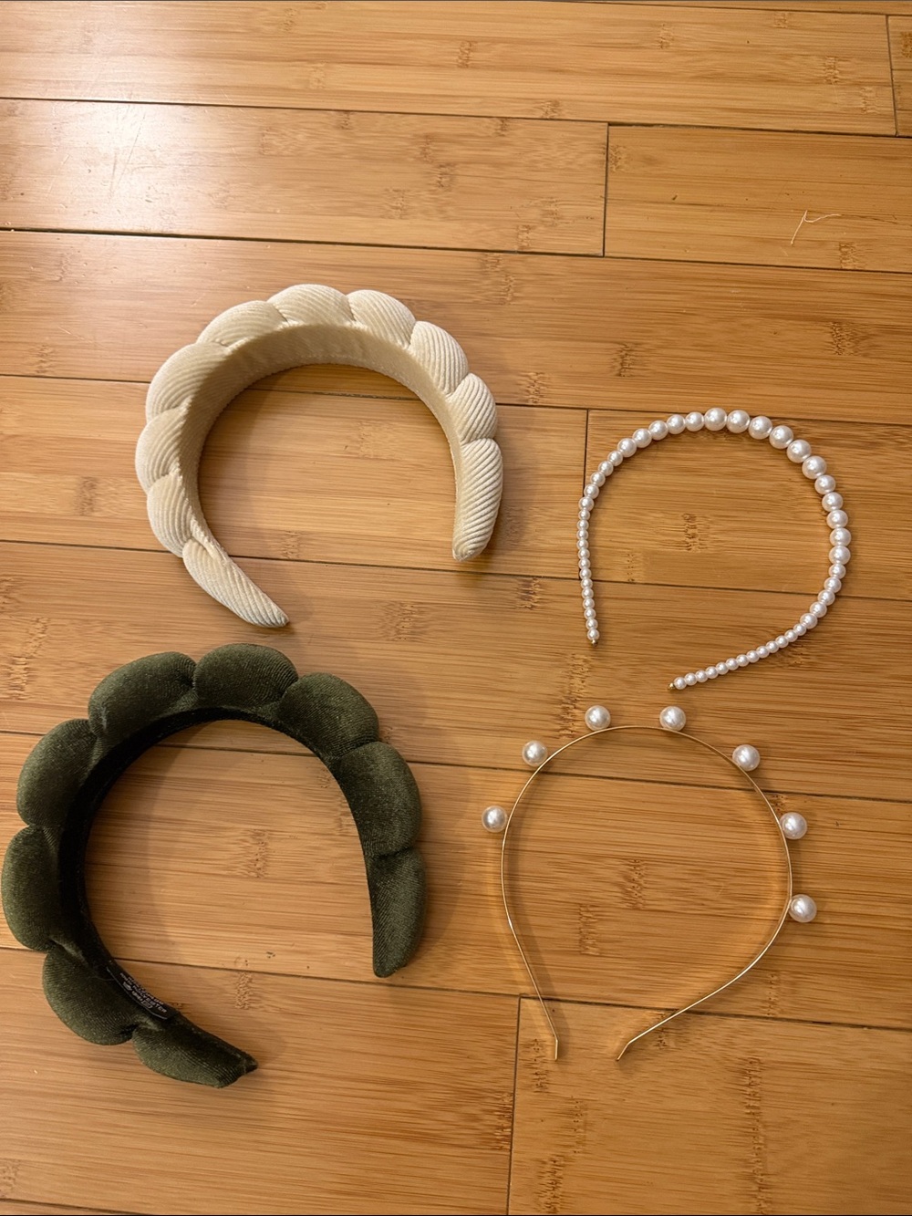 Womenβs Cream and Olive Chunky Padded Headbands and Pearl Accent Headbands